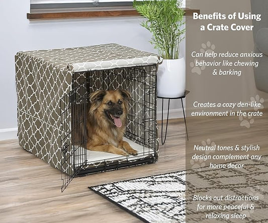 MidWest Homes for Pets Dog Crate Cover with Teflon Fabric Protector, Poly-Cotton Privacy Kennel Cover Fits Most 36-Inch Crates, Brown Designer Print, Washable, Reduces Barking