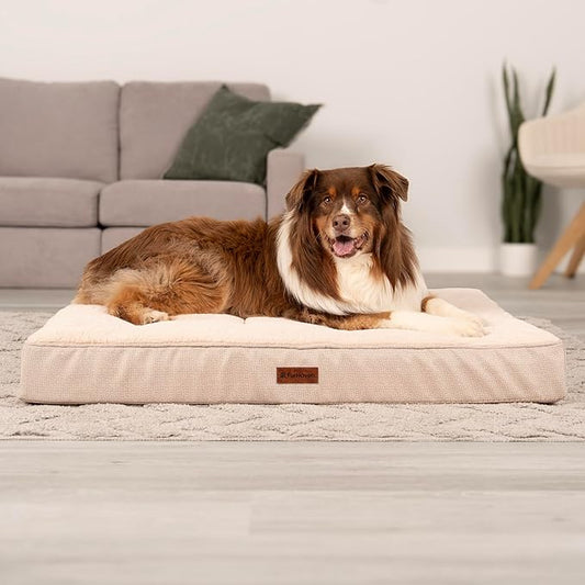 Furhaven Orthopedic Dog Bed – Classic Cushion with Plush Tufted Top, Supportive Foam Mattress, Removable Washable Cover, Joint Relief - Wheat, Jumbo