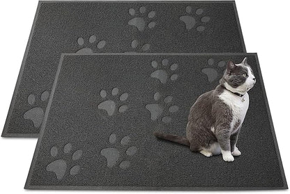 Andalus Large Cat Litter Mat, Pack of 2 - Waterproof, Non-Slip & Easy to Clean Cat Litter Box Mat for Extra Efficient Pet Litter-Trapping, Grey (30” X 18”)
