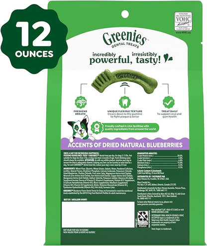 Greenies Dog Treats Veterinarian-Recommended Natural Dental Treats for Dogs, Teenie Size, Blueberry Flavor, 12 oz. Packs, 43 Count