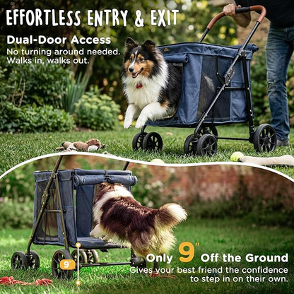 CANINE CANYON Scout Pet Stroller, Heavy Duty Dog Stroller for Small/Medium Dogs, Foldable Pet Stroller with All-Terrain Wheels, Breathable Mesh, Storage Pocket & Cup Holder, 55 lbs Capacity, Navy Blue
