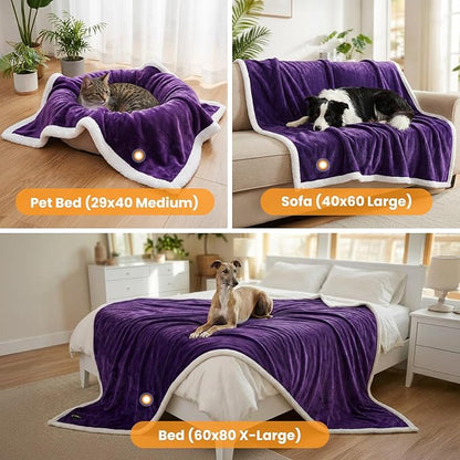 Waterproof Dog Blanket for Small Dog – Double Sided Washable Cat Puppy Blanket, Soft, Warm, Pet Throw Essentials, Purple White M(40×28)"