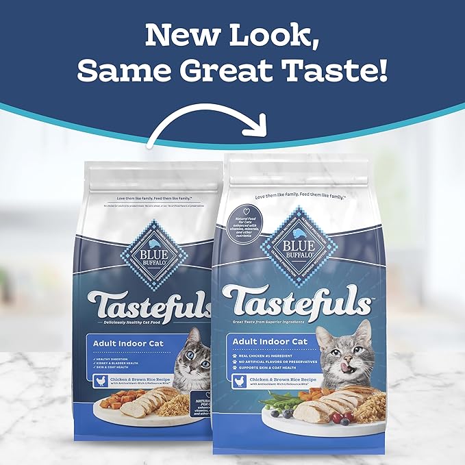Blue Buffalo Tastefuls Natural Dry Food for Adult Indoor Cats, Chicken & Brown Rice Recipe, 15-lb. Bag
