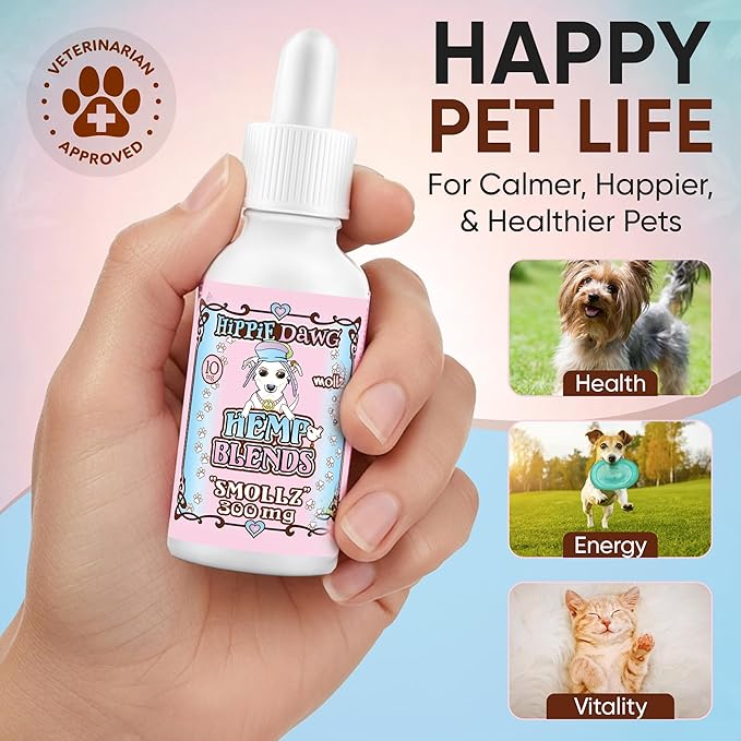 Hippie Dawg Smallz Hemp Oil for Small Dogs (5-25 lbs) - Advanced Hip and Joint Support with Glucosamine, Collagen, Bromelain & Omega 3 6 9 - Natural Pet Tincture for Mobility & Comfort - 1oz