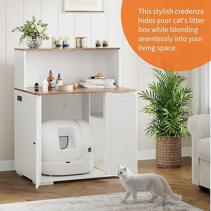 Large Cat Litter Enclosure with Litter Collector, Enclosure for Self-Cleaning Litter Boxes,Adjustable Shelf for Dog Proof,Charging Station, Large Hidden Litter Box for Cat, Cat House