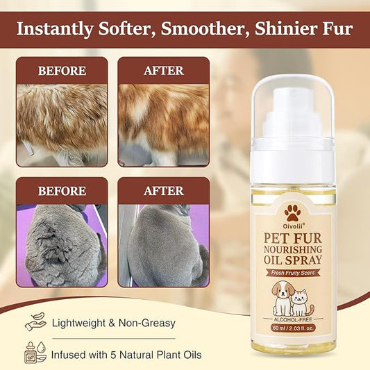 Dog & Cat Fur Oil & Coat Conditioning Spray – Leave-In Detangler & Conditioner Reduces Shedding with Coconut & Jojoba Oil – Natural,Alcohol-Free – Soft, Shiny Fur for Doodles, Poodles & Toy Breeds