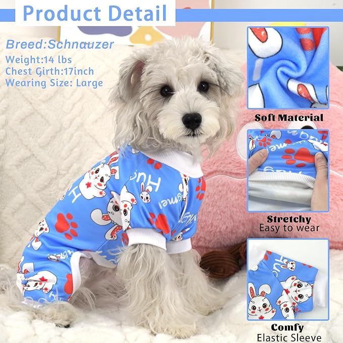 XPUDAC Easter Dog Pajamas Soft Stretchy Bunny Dog Clothes for Small Medium Dogs Pet Jumpsuit Cat Apparel-XS