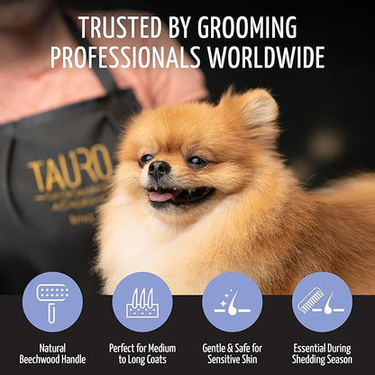 Tauro Pro Line Slicker Brush for Dogs & Cats, Deshedding, Dematting & Detangling Grooming Tool for Medium to Long Coats, Ideal for Retrievers & Maine Coons, Flexible Cushion, Purple, Large Size (L)