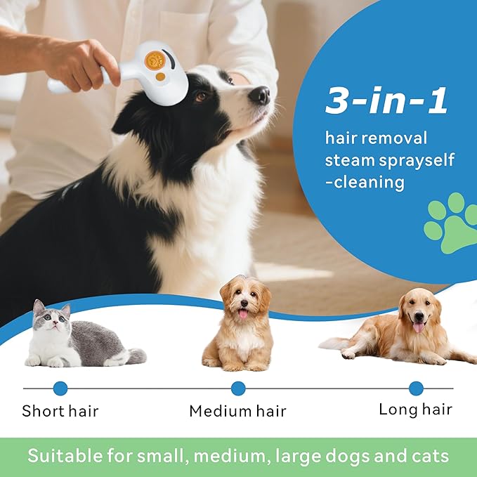4-in-1 Pet Steam Brush for Dog & cat brush for shedding，Spray Hair Removal Comb with Waterless Shampoo–Self-Cleaning Pet Grooming Tool for Shedding, Anti-Static & Skin-Friendly Design