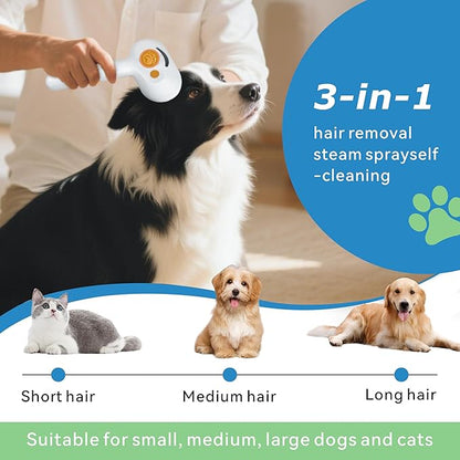 4-in-1 Pet Steam Brush for Dog & cat brush for shedding，Spray Hair Removal Comb with Waterless Shampoo–Self-Cleaning Pet Grooming Tool for Shedding, Anti-Static & Skin-Friendly Design