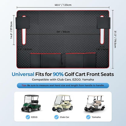 Tecoom Golf Cart Seat Covers, Universal Golf Cart Seat Towel Blanket with Armrest Strap 4 Pockets Non-Slip Bottom, Fits Club Car, EZGO, Yamaha, and More Front Seats, Protect Seats from Pet-Scratch Sun