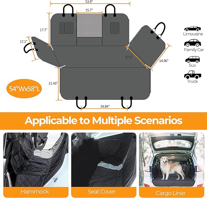 Simple Deluxe Dog Car Seat Cover for Back Seat, Waterproof Dog Car Hammock with Mesh Window, Scratchproof & Nonslip Seat Protector for Cars, Trucks, SUVs, Standard