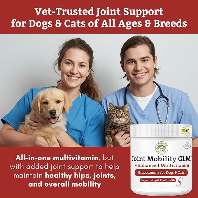 Wholistic Pet Organics - Hip and Joint Supplement for Dogs & Cats - Cat and Dog Joint Supplement - Green Lipped Mussels, Glucosamine, Chondroitin for Dogs & Cat Mobility Support - 4 Lb - 181 Scoops