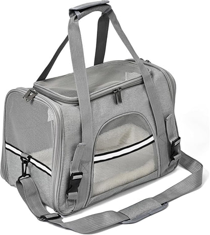 Dog Cat Carrier Soft for Small Pet Up to 16 Lbs TSA Airline Approved Travel Carrier Collapsible Puppy Car Mesh Bag 17.5 * 10.2 * 11.4 inch - Grey