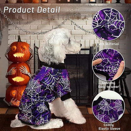 XPUDAC Halloween Dog Pajamas for Small Medium Dogs Spider Puppy Costume Soft Pet Clothes Outfit Cat Jumpsuits，Small