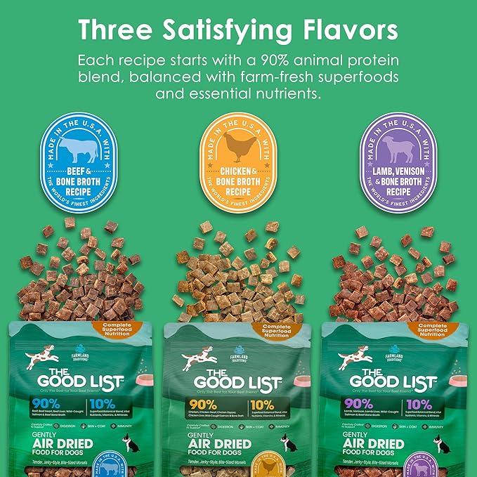 Farmland Traditions The Good List Air-Dried Dog Food, Premium Lamb, Venison, & Bone Broth for Dogs, Protein Rich & Grain-Free Nutrition, 5.5 Pound Bag