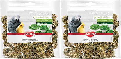 Kaytee Granola Bites with Super Foods Spinach and Kale for Pet Birds, Conure, Cockatiel, Lovebird, Parakeet, Amazon, African Grey, Ecletus, Pionus, Cockatoos and Macaws, 4.50 Ounce (Pack of 2)