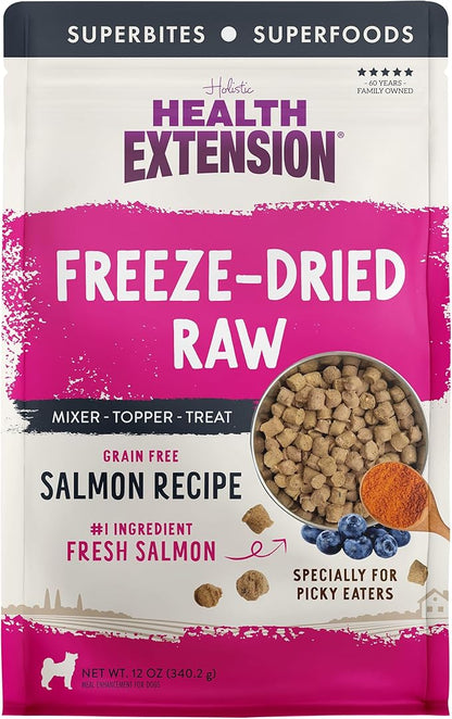 Health Extension SuperBites Freeze-Dried Raw Salmon Meal Mixer for Dogs, (12oz, 340.2 g) – Premium Blend with Raw Proteins and Superfoods for Optimal Nutrition