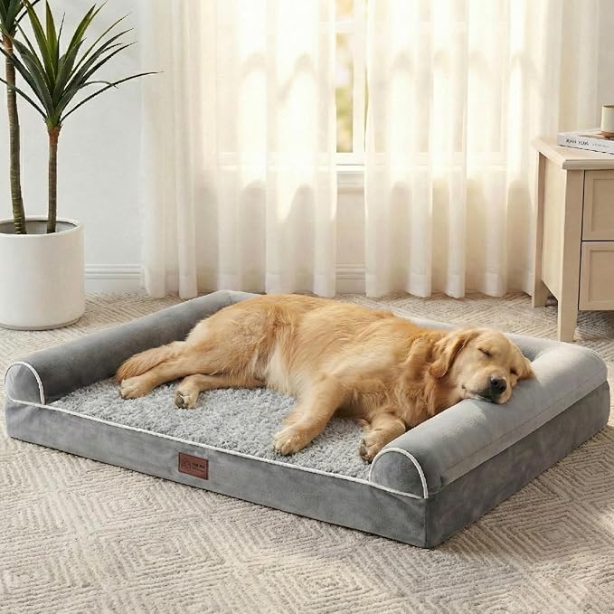 WESTERN HOME Large Dog Bed, Orthopedic Dog Beds with Waterproof Lining, XL Pet Couch with Removable Washable Cover and Nonskid Bottom, Extra Large Sofa Bed, Grey