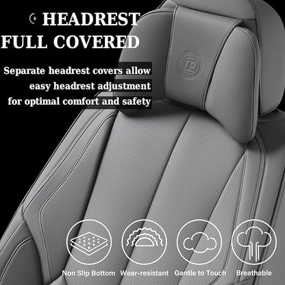 Coverado Universal Seat Covers Front, 2-Pack Waterproof Seat Covers for Cars, Universal Nappa Leather Car Seat Covers with Head Pillow, Auto Protectors Fit for Most Sedans SUV Pick-up Truck-Gray