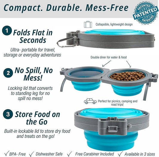 Loving Pets 73807991: Travel Double Diner Dog Bowl, Blue Sm