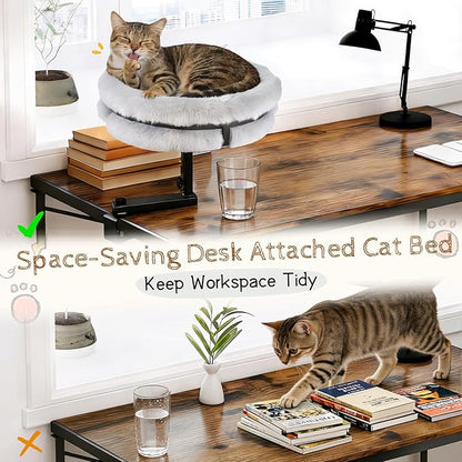 Cat Bed for Desk 360 Rotating with Adjustable Height, Removable Desk Mounted Kitty Bed with Soft Fur, Desktop Cat Hammock Supports 33 lbs for Table Home Office Indoor