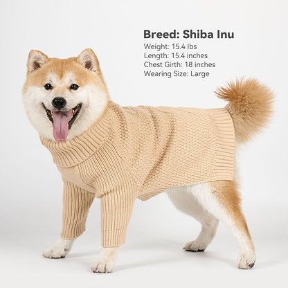 cyeollo Dog Sweater Turtleneck Knitted Sweaters with Long Sleeves Winter Dog Clothes Sweaters for Small Dogs, Beige XL