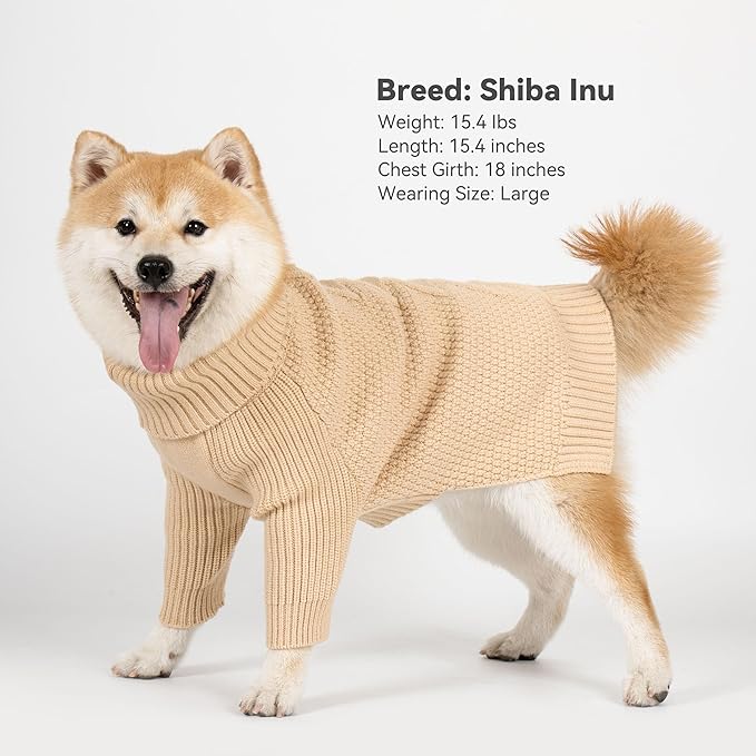cyeollo Dog Sweater Turtleneck Knitted Sweaters with Long Sleeves Winter Dog Clothes Sweaters for Small Dogs Beige