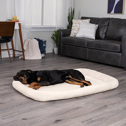 Furhaven Dog Bed for Large Dogs, 100% Washable, Sized to Fit Crates - Sherpa Fleece Bolster Crate Pad - Cream, Jumbo/XXL