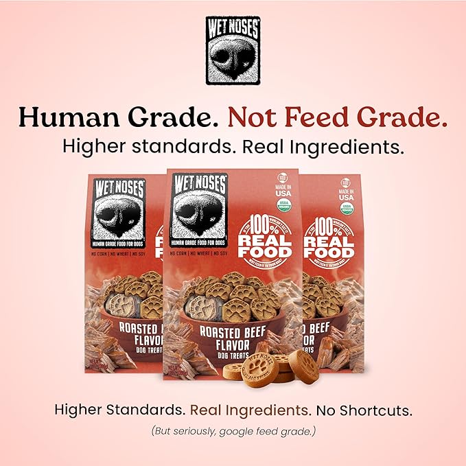 Wet Noses Organic Crunchy Dog Treats – All-Natural, Human-Grade, Non-GMO, Healthy Training & Delicious Snacks for Dogs, for All Dog Sizes & Breeds –Roasted Beef, 14oz (2 Pack)