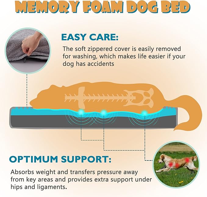 WATANIYA PET Cooling Dog Bed - Memory Foam Washable with Waterproof Liner and Cooling Gel Mattress, Fits up to 130 lbs Pets