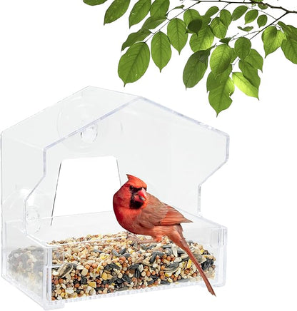 Perky-Pet Clear Outdoor Window Bird Feeder with Strong Suction Cups – 1/2 Lb Seed Capacity - Perky Pet 345 - Entertaining Bird Feeding - Watch Birds Eat Seeds