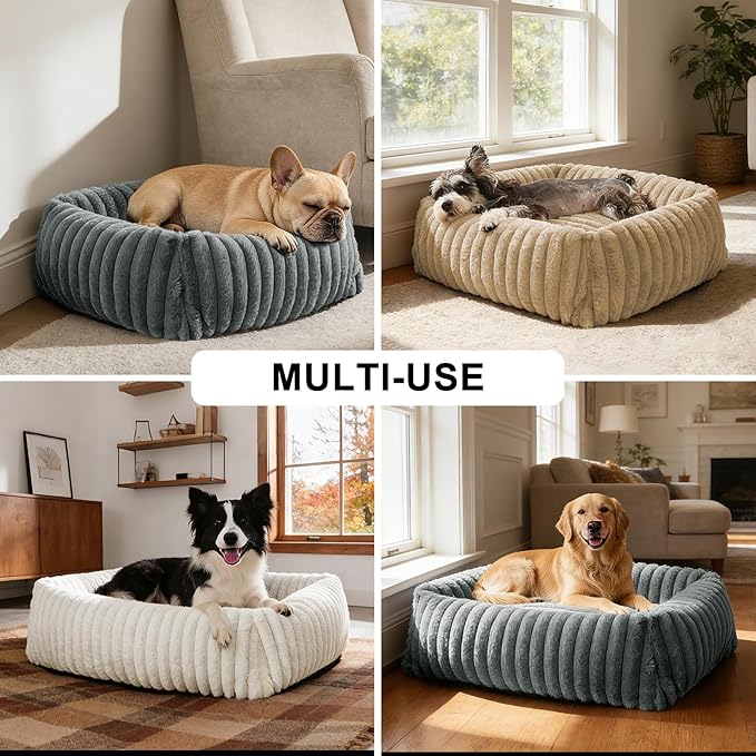 FURTIME Dog Bed for Small Dogs, Washable Orthopedic Dog Bed with Removable Cover, Rectangle Soft Calming Sleeping Puppy Bed Durable Pet Cuddler with Anti-Slip Bottom, Cream, S (20"x19"x6")