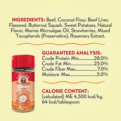 Charlee Bear Necessities Freeze Dried Dog Food Topper, Immune Health Support, Grain Free, High Protein, Limited Ingredient Meal Toppers for Dogs, Beef Recipe, 1 Ounce