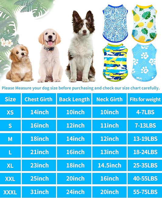PET SHOW 4 Pack Summer Dog Shirts for Small Doggies Boy UPF 50+ UV Sun Protection Cooling Clothes Tank Top Shark Puppy Kitten Cats T-Shirts Pet Holiday Party Sleeveless Vest Blue(Small)