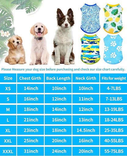 PET SHOW 4 Pack Summer Dog Shirts for Medium Large Dogs Boy UPF 50+ UV Sun Protection Cooling Clothes Tank Top Shark Puppy T-Shirts Pet Holiday Party Sleeveless Vest Blue(X-Large)