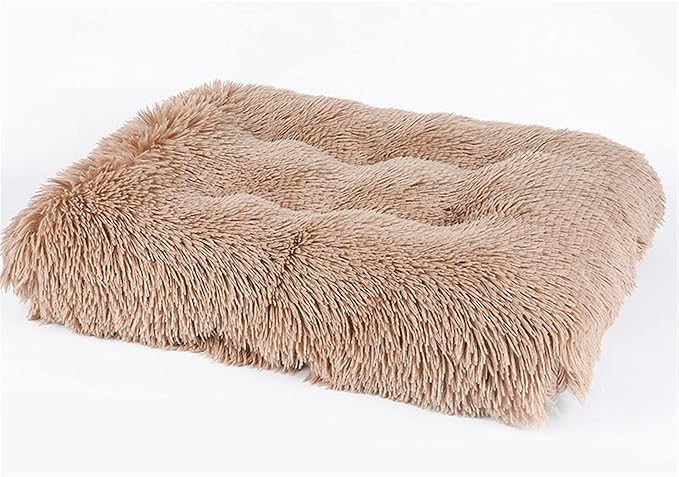Liveinu Long Plush Calming Pet Bed Cuddler Pet Bed for Dogs and Cats Fluffy Faux Fur Dog Bed with Anti Slip Bottom Machine Washable Pet Sleep Bed Crate Mat Camel L