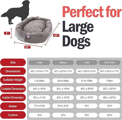 Majestic Pet 40 Inch Micro Velvet Calming Dog Bed Washable – Cozy Soft Round Dog Bed with Spine for Head Support - Fluffy Donut Puppy Mat 40x29x9 (inch) Large - Vintage (2025)