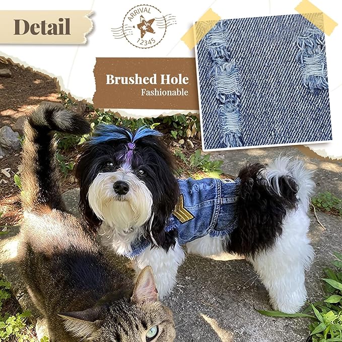 Cool Dog Jean Jacket Small Puppy Outfits Frenchie Clothes Denim Coats for Small Medium Dogs Cats Boys Girls Pet Vest Dog Shirt Clothing Doggy Costume (Blue Print, S（Suggest 4-6 lbs）)