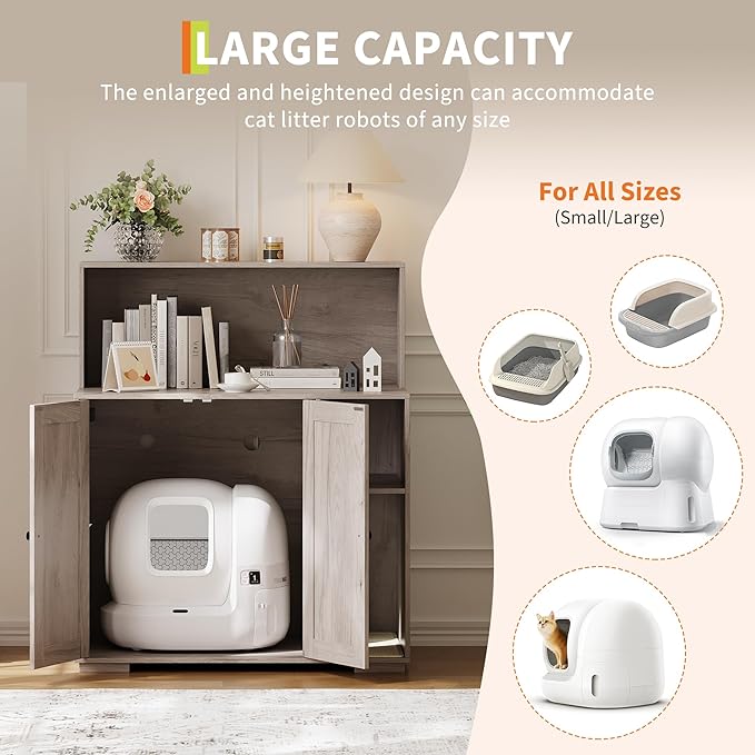Garvee Dog-Proof Large Cat Litter Box Enclosure with Scratch Pad, Large Automatic Litter Box Furniture for Placing Self-Cleaning Litter Box,Litter Cabinet with Outlet,Space for Cat Stuffs