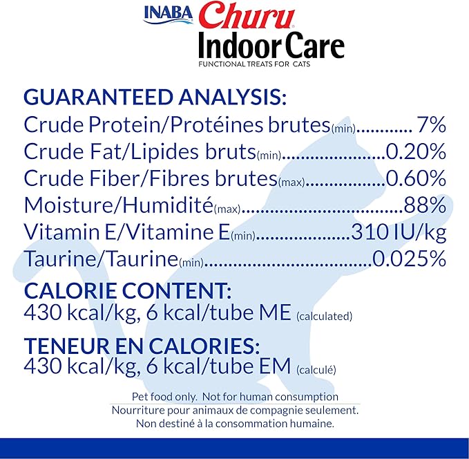 INABA Churu Hairball Control,Functional,Creamy Lickable Purée Cat Treat with Taurine & Vitamin E,0.5 Ounces Each,Tubes (4 per Package),Tuna Recipe - Packaging May Vary*,(Pack of 48)