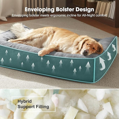 FURTIME XXL Orthopedic Dog Beds Large Sized Dog, Extra Thick Supportive Comfort Pet Sofa, Ergonomic Slant Dog Couch with Removable Washable Cover, Ultra Soft Surface & Non-Slip Bottom, Light Grey, 48"