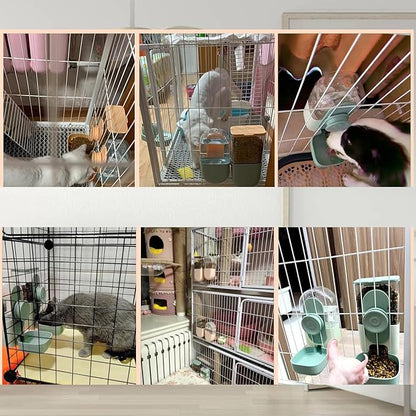 Lemtrflo Hanging Automatic Food and Water Dispenser, Gravity Rabbit Feeder Set, Cage Cat and Bunny Food Bowl (Cage Grid Spacing Over 1.2'')