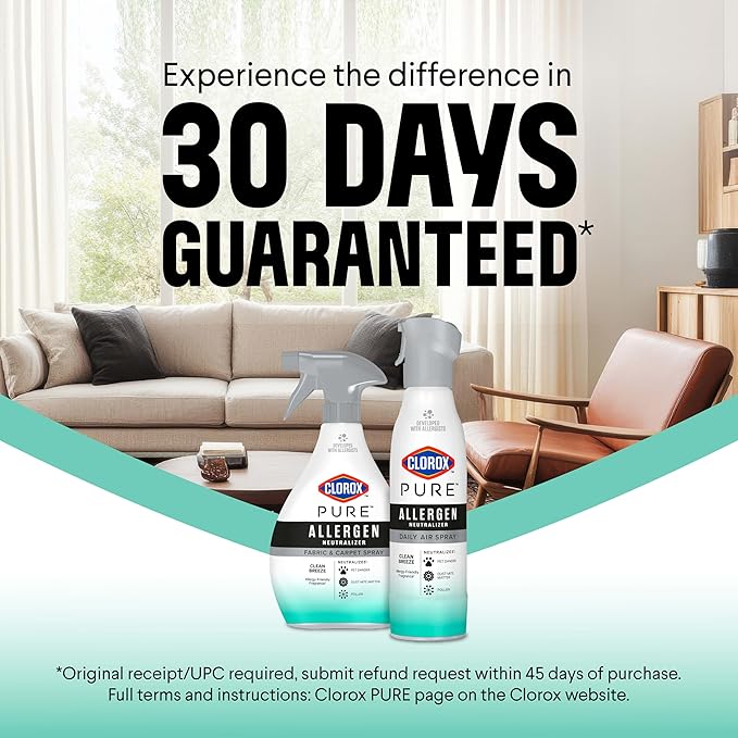 Clorox PURE Allergen Neutralizer Fabric and Carpet Spray, Clean Breeze, 26 Fluid Ounces