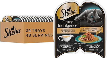 Sheba Gravy Indulgence Adult Wet Cat Food, Wet Food for Cats Chicken Entree in Extra Gravy, 2.6 oz. Twin-Pack Trays (24 Count, 48 Servings)