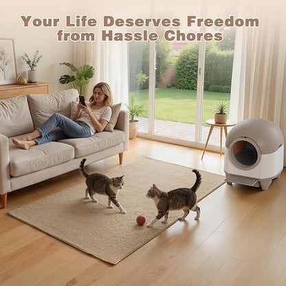 Greesum Smart Self-Cleaning Cat Litter Box, Fully Enclosed Automatic Litter Box with App Control, Safety Sensors& Large Capacity for Multi-Cat Homes, Includes Waste Bags & Mat