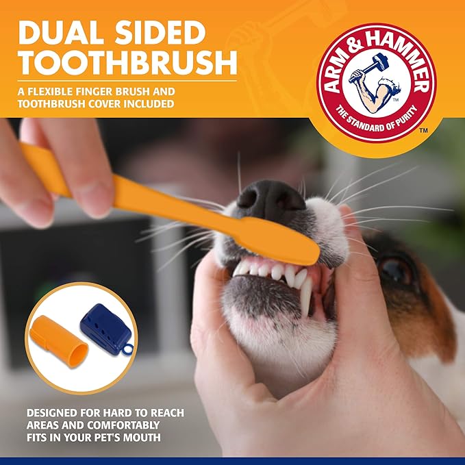 Arm & Hammer for Pets Tartar Control Dog Dental Care Kit, Dog Toothpaste Kit with Toothbrush and Finger Brush for Oral Hygiene and Fresh Breath Care, Banana Mint Flavor, 2.5 oz, 3-Piece Kit - 48 Pack