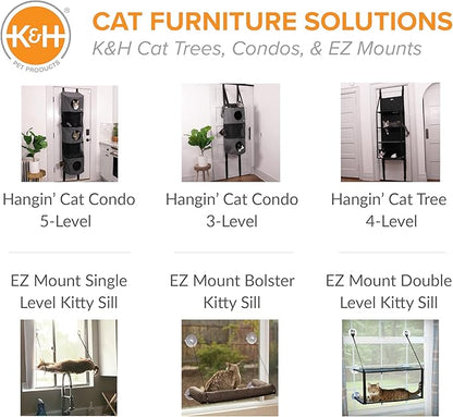 K&H Pet Products Hangin Cat Tree Condo 3 Level Door Mounted Cat Furniture, Space Saving, Mesh Level, Peep Holes, Interconnecting Levels, Collapsible, Tool-Free Assembly - Gray - Fits Doors <80in H