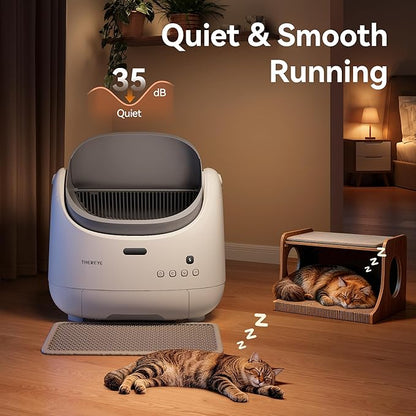 Thereye Self Cleaning Cat Litter Box, Open Top Automatic Litter Box for Multiple Cats, APP Control Smart Litter Box, Safety Sensors and Odor Control, Adjustable Entry Height Anti-Splash
