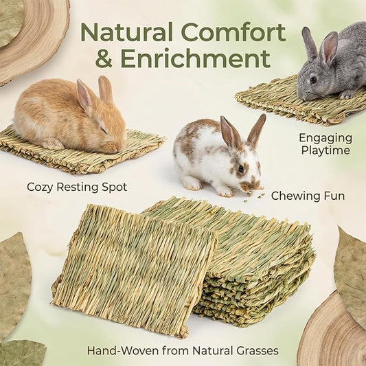 Sukh 2 PCS Rabbit Grass Mats - Natural Hay Woven Bunny Rabbit Bad Cage Mats Pet Bedding Cooling Sleeping Nesting & Toys for Hamster Bunny Chinchilla Guinea Pig Mouse Bird and Other Small Animal